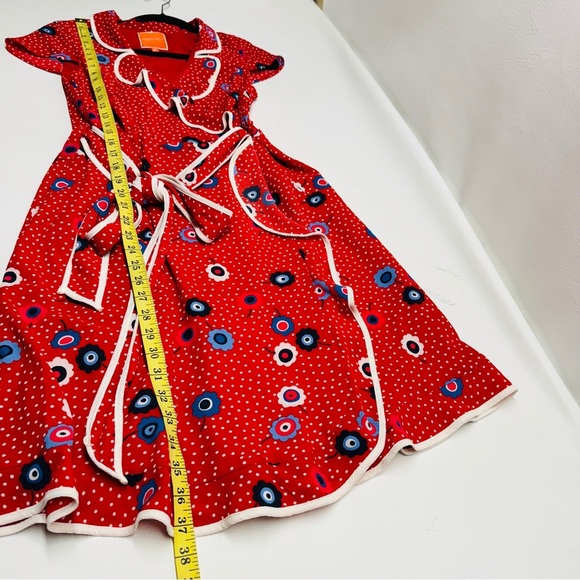 MODCLOTH RED BLUE FLORAL DAPPER DRESS SIZE S - Picture 4 of 8